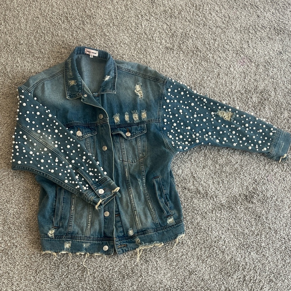 Pearl Embellished Denim Jacket - Picture 2 of 4